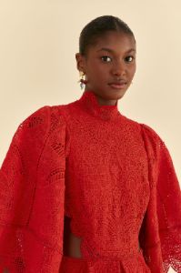 Red Guipure Cut Out Midi Dress sold by FARM Rio