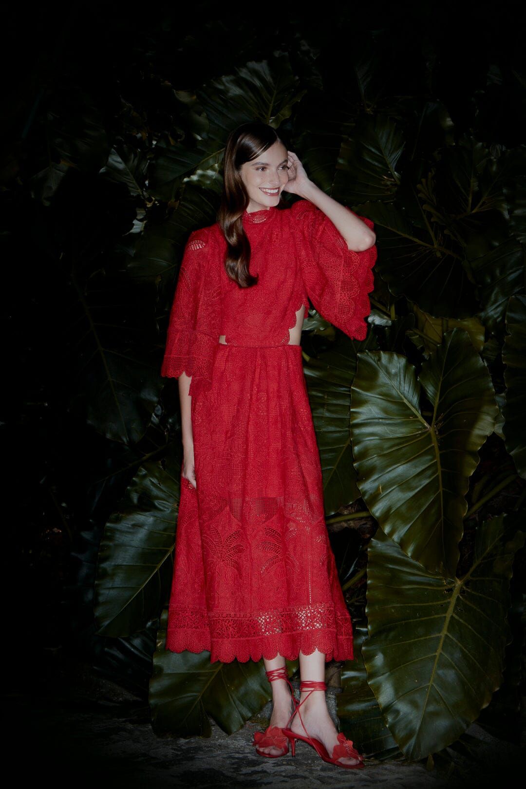 Red Guipure Cut Out Midi Dress sold by FARM Rio product image thumbnail 3
