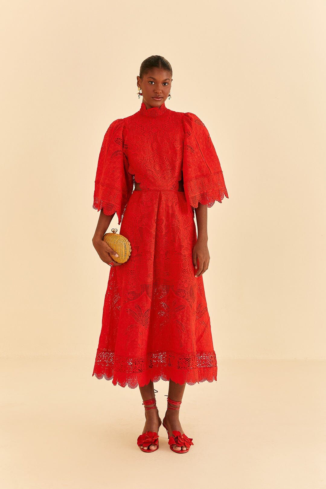 Red Guipure Cut Out Midi Dress sold by FARM Rio