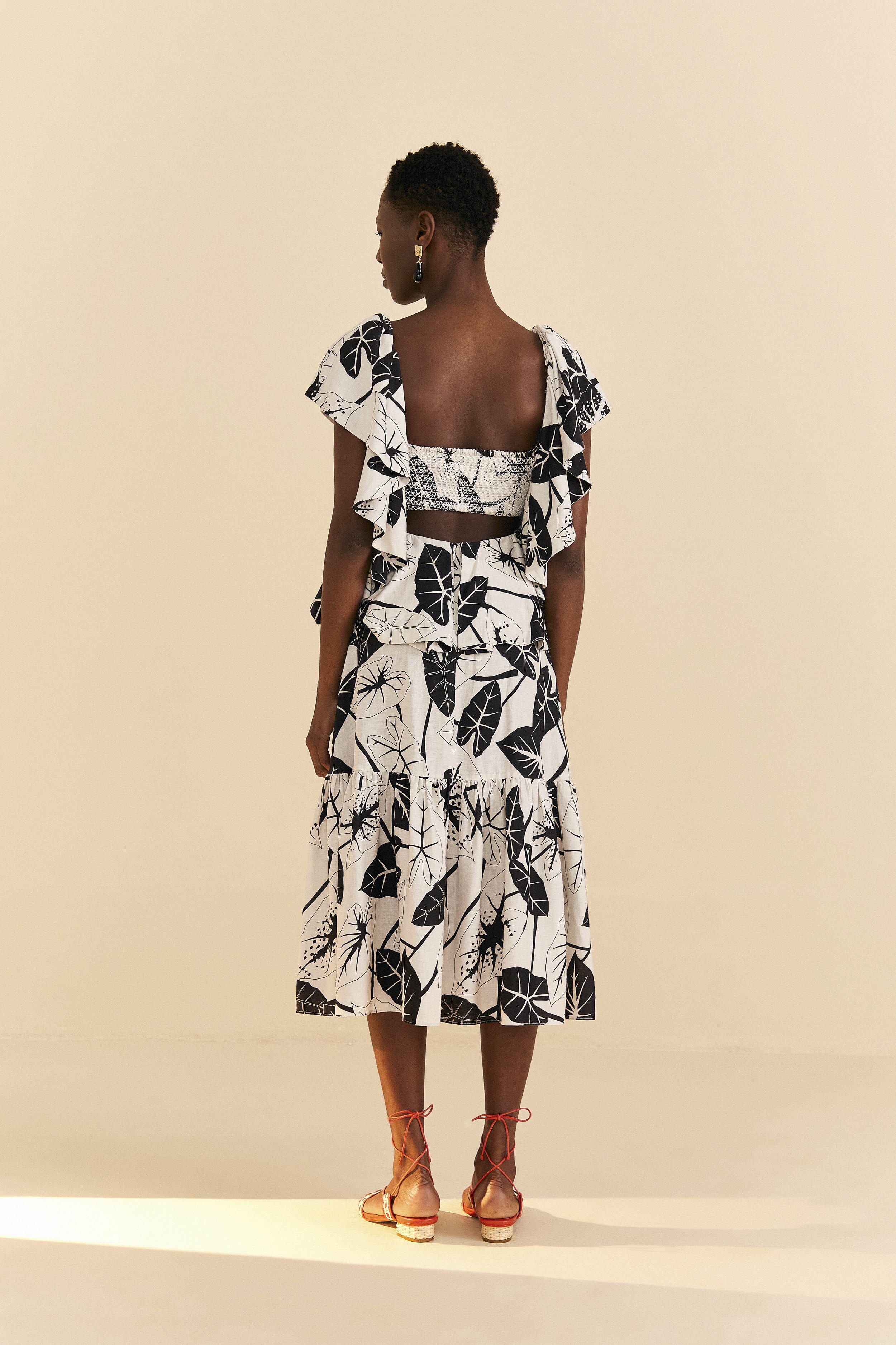 Off-White Graphic Leaves Midi Dress sold by FARM Rio product image thumbnail 4