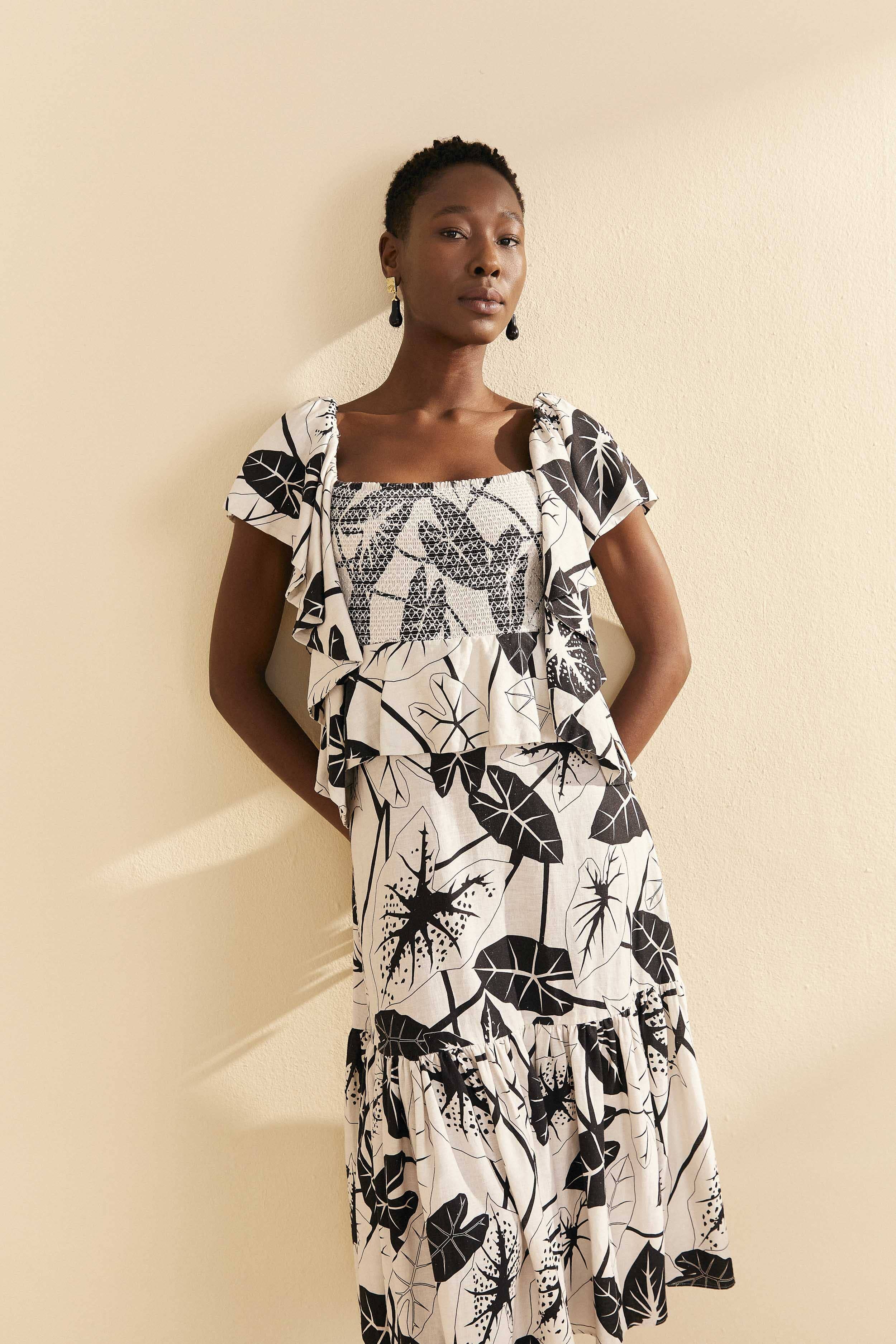 Off-White Graphic Leaves Midi Dress sold by FARM Rio product image thumbnail 2