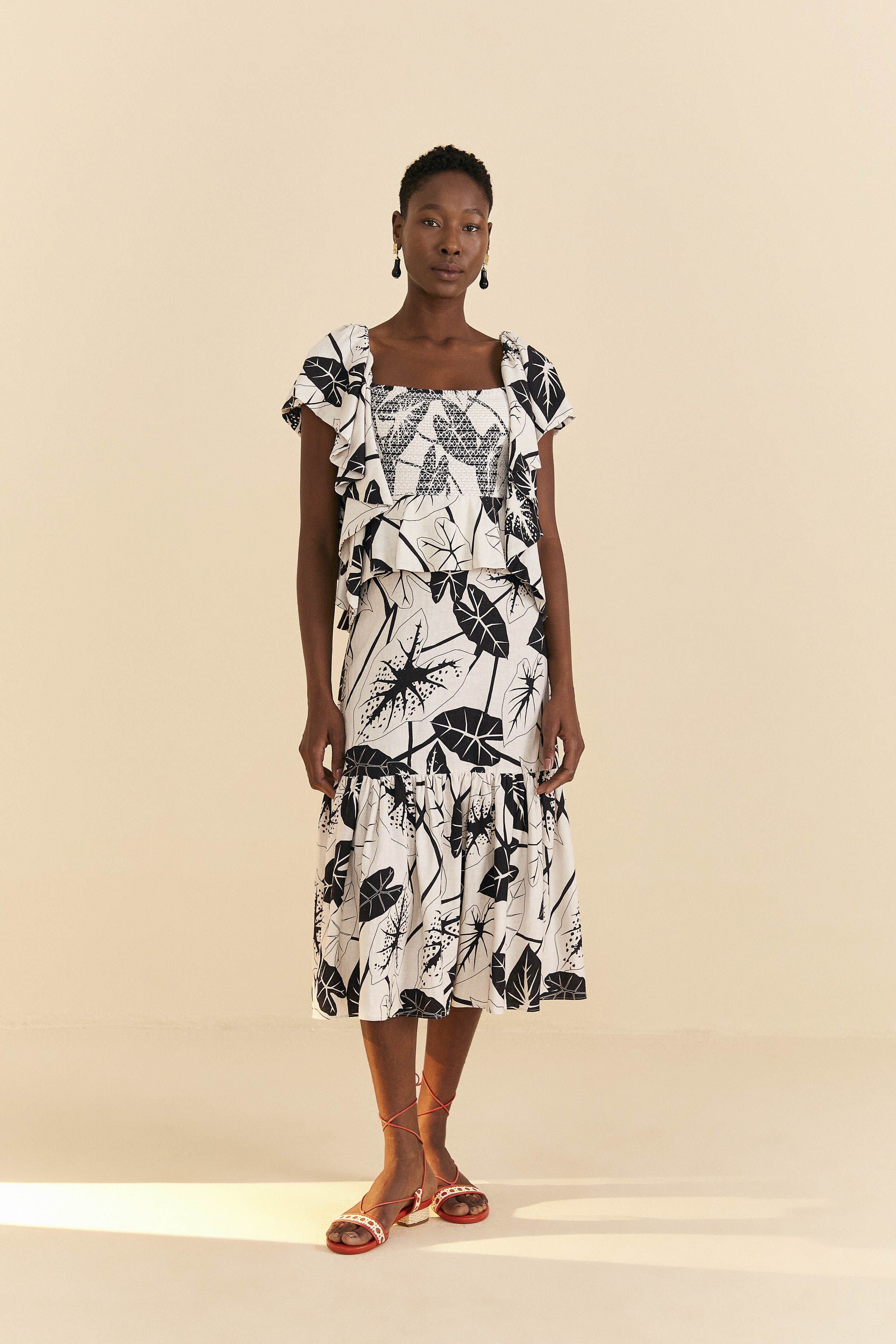 Off-White Graphic Leaves Midi Dress sold by FARM Rio