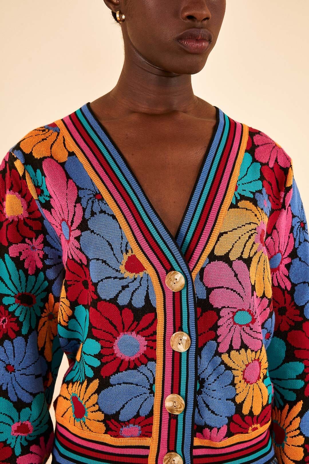 Black Sunny Daisies Knit Cardigan sold by FARM Rio product image thumbnail 3