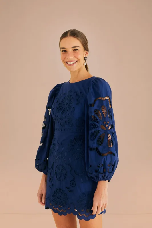 Navy Blue Flowery Richelieu Mini Dress sold by FARM Rio