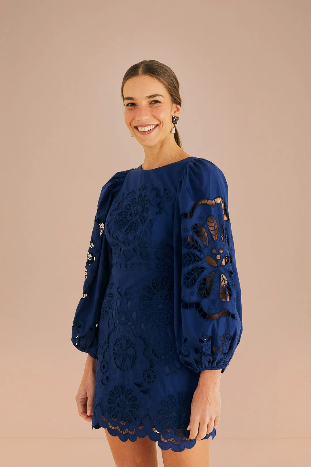 Navy Blue Flowery Richelieu Mini Dress sold by FARM Rio