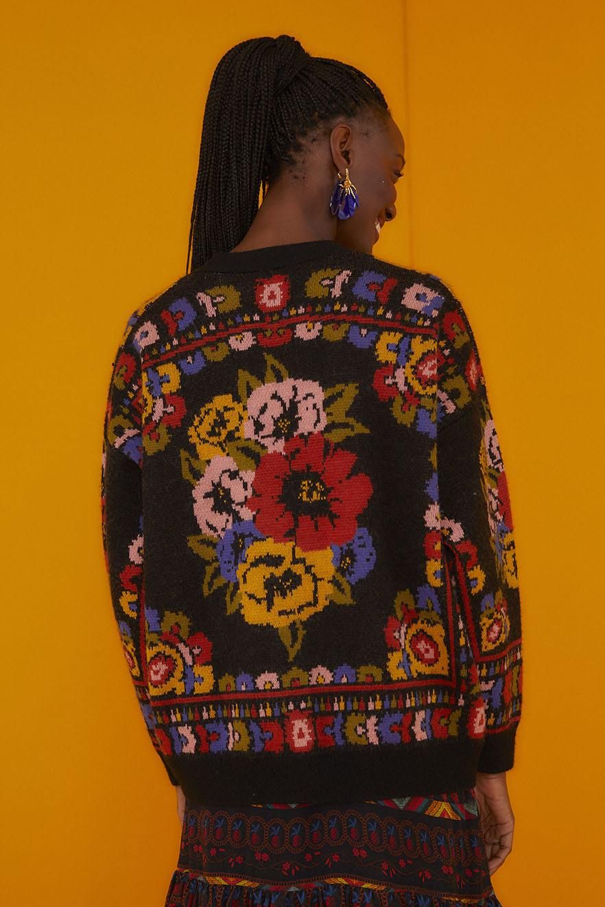 Black Flowers Tapestry Cardigan sold by FARM Rio product image thumbnail 2