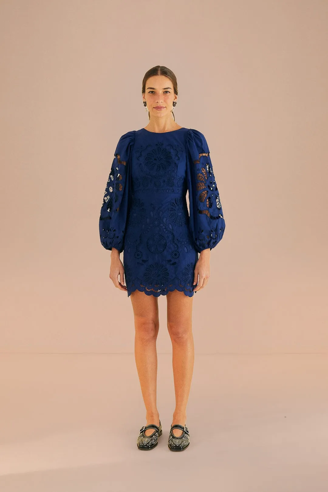 Navy Blue Flowery Richelieu Mini Dress sold by FARM Rio product image thumbnail 2