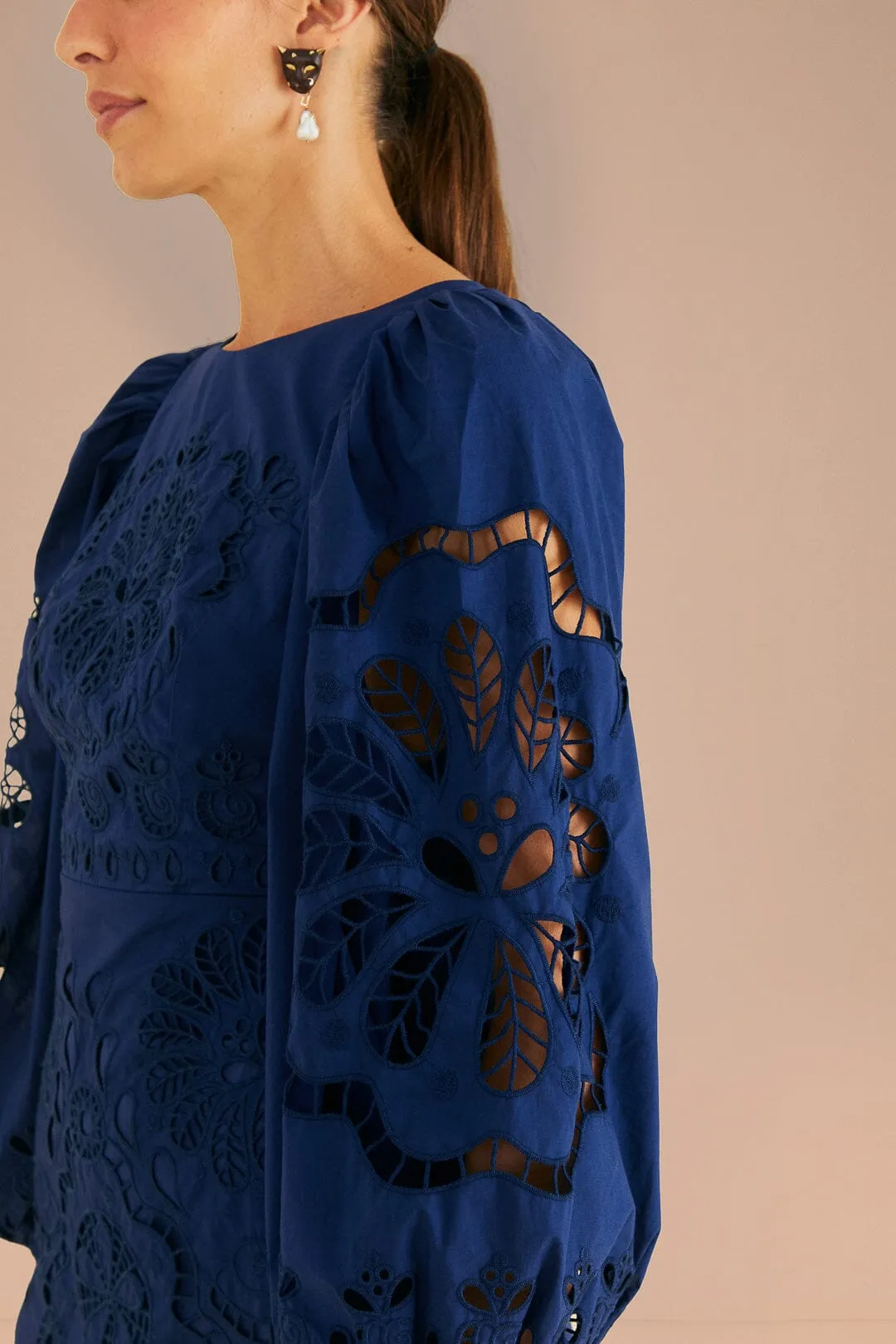 Navy Blue Flowery Richelieu Mini Dress sold by FARM Rio product image thumbnail 3