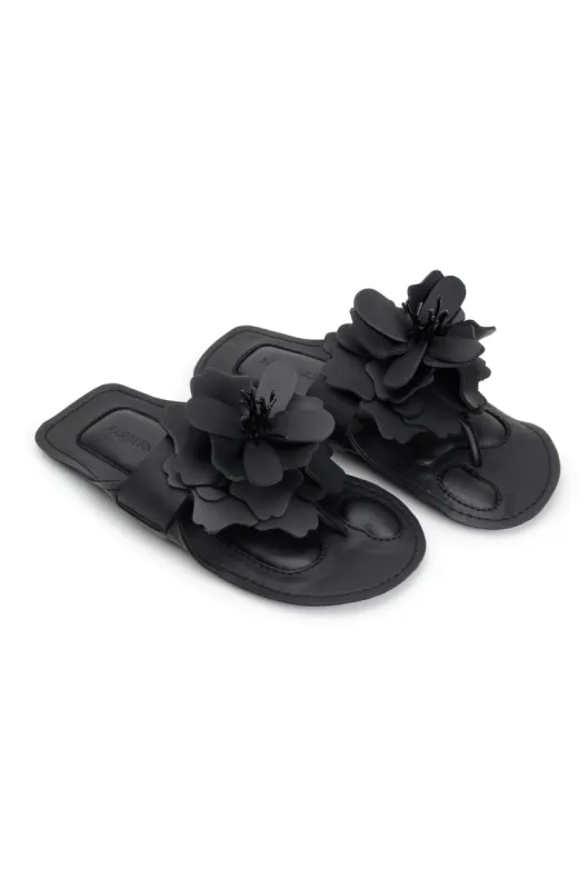 Black Flower Flat Sandal sold by FARM Rio