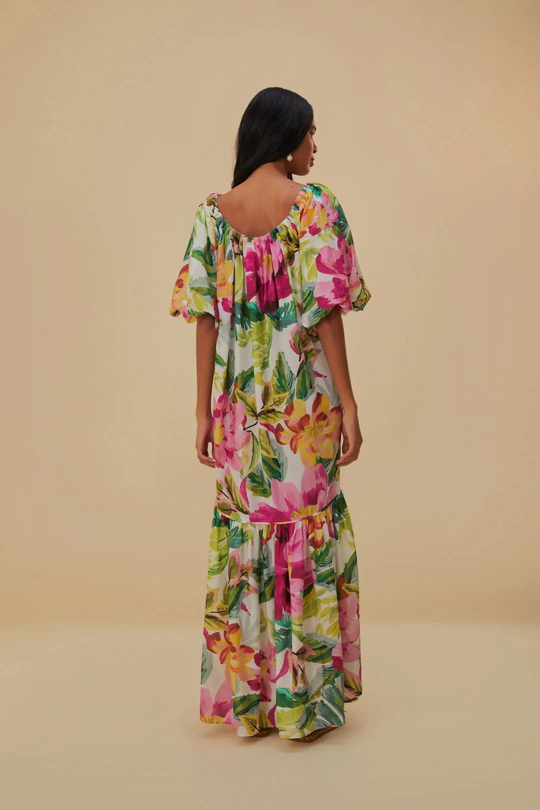 Off-White Painted Flowers Maxi Dress sold by FARM Rio product image thumbnail 4