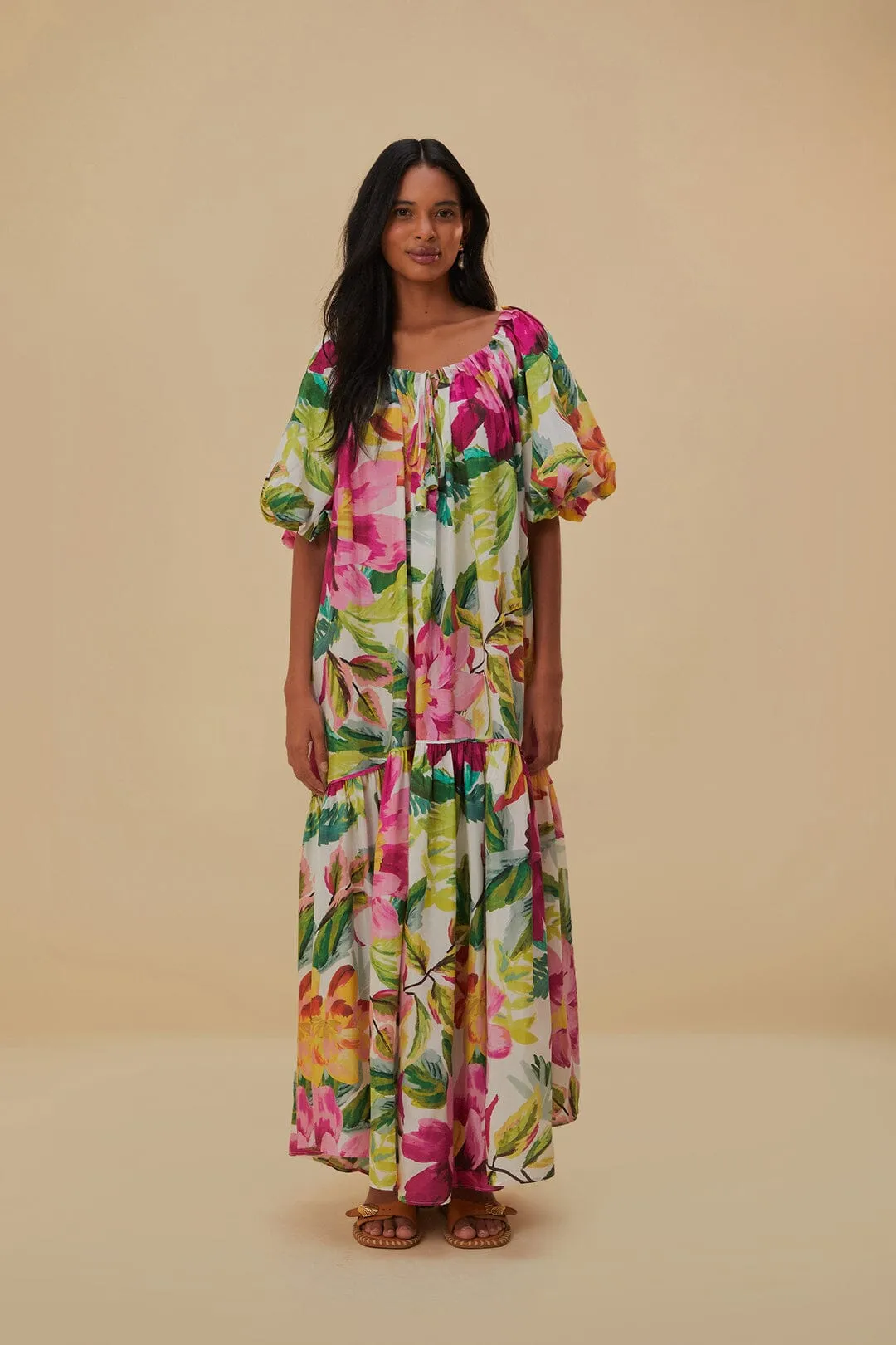 Off-White Painted Flowers Maxi Dress sold by FARM Rio product image thumbnail 2