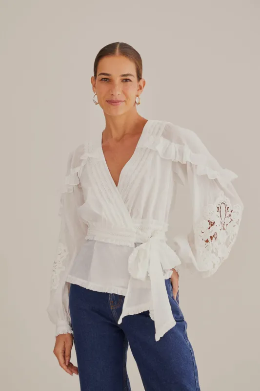 Off-White V Neck Blouse sold by FARM Rio