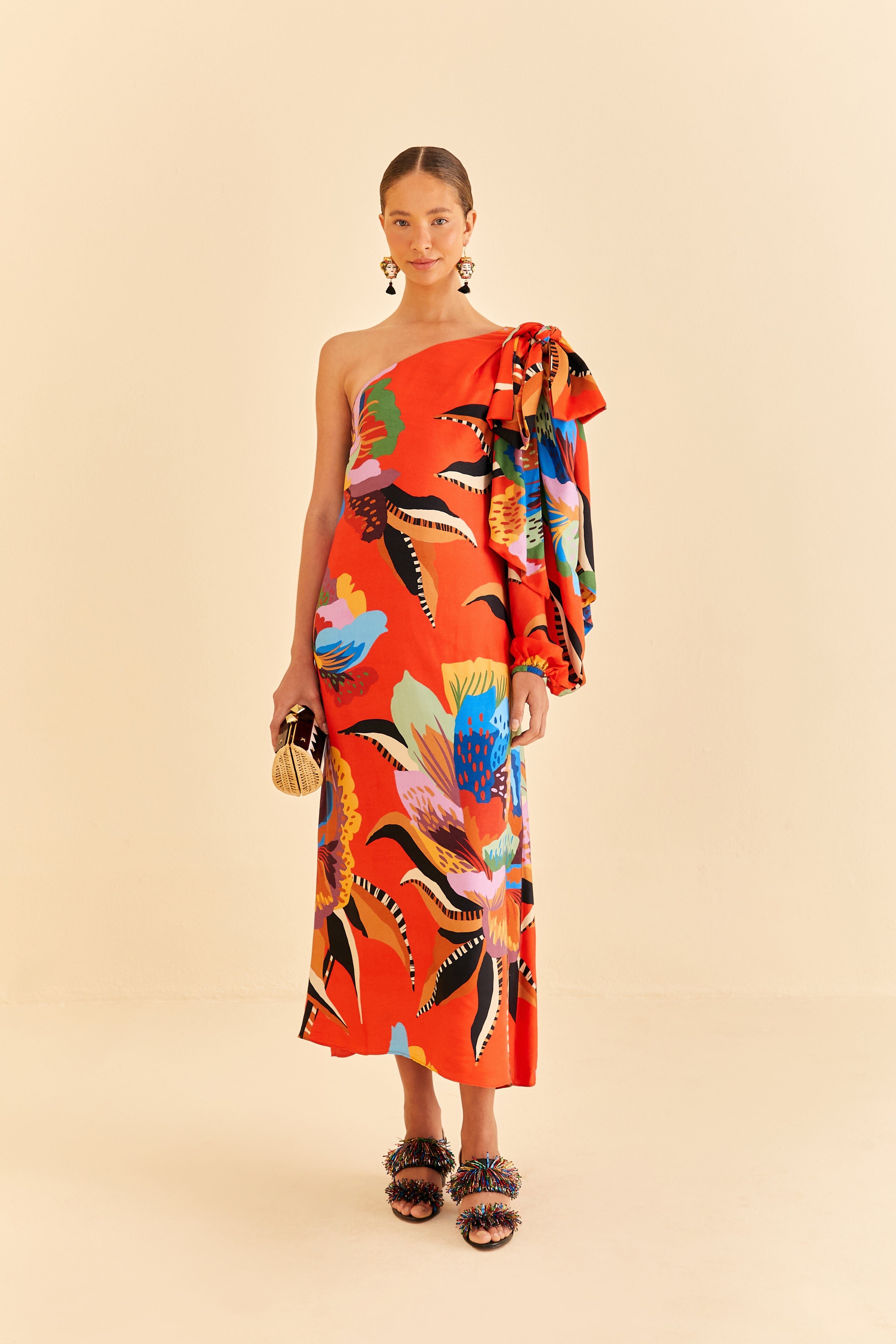 Red Lucy One Shoulder Maxi Dress sold by FARM Rio