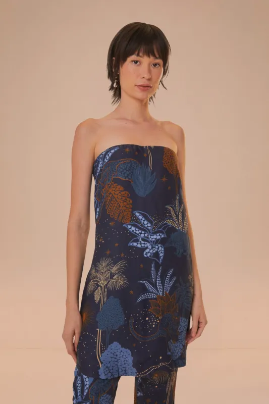 Navy Blue Night Jungle Strapless Blouse sold by FARM Rio
