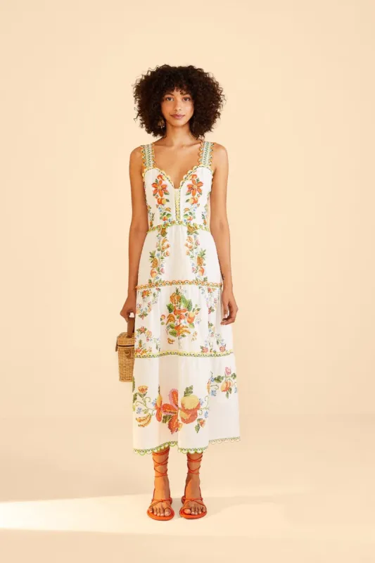 Off-White Mixed Tropical Romance Midi Dress sold by FARM Rio