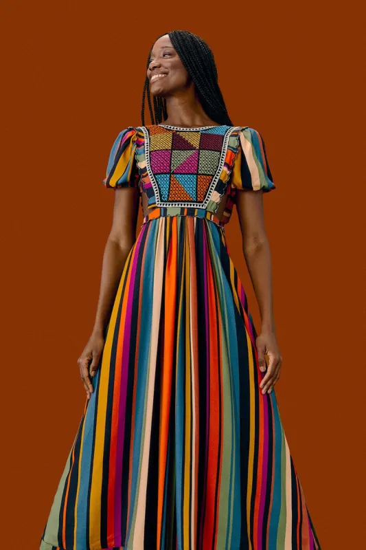 Extraordinary Stripes Embroidered Lenzing™ Ecovero™ Viscose Midi Dress sold by FARM Rio