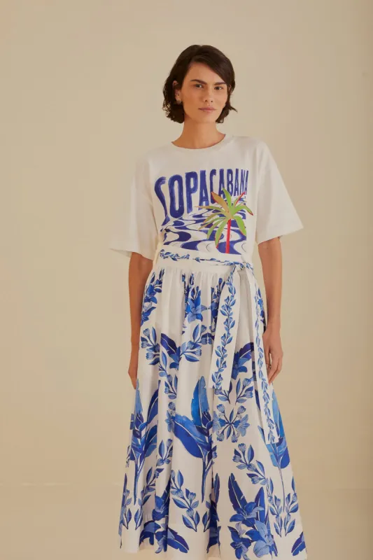 Off-White Blue Yard Organic Cotton Midi Skirt sold by FARM Rio