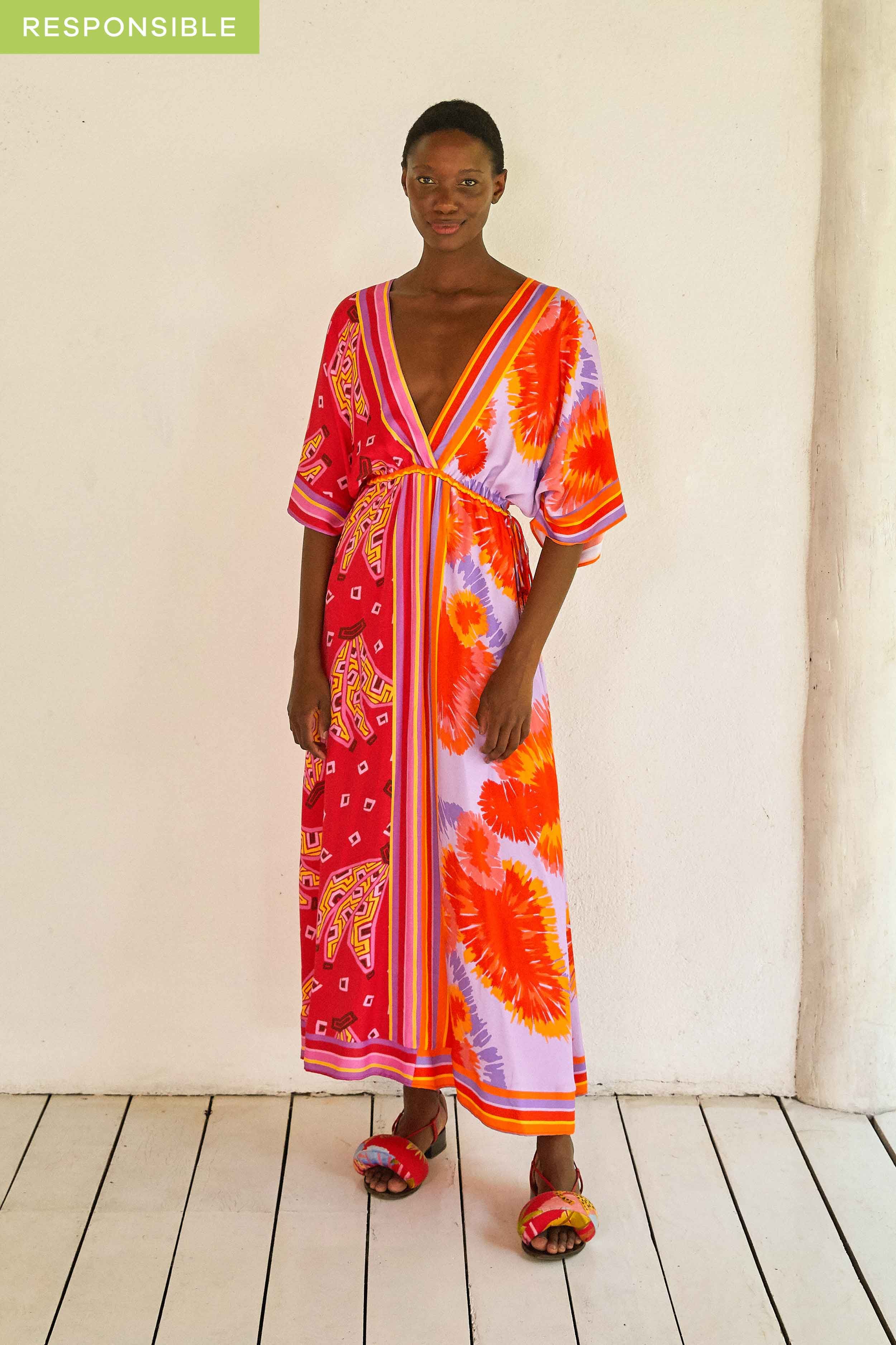 DUAL SCARVES PRINT MIDI DRESS | Parallel