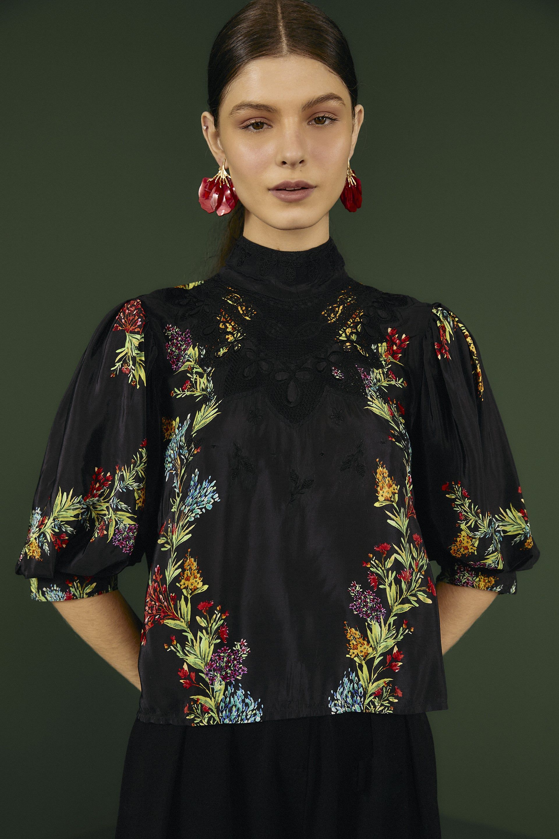 Black Louise Floral Blouse sold by FARM Rio product image thumbnail 3