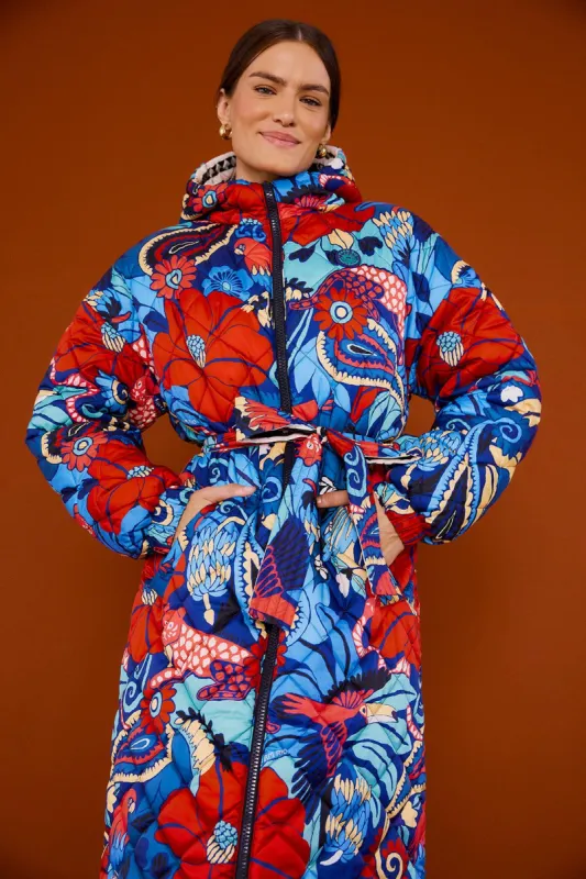 Black Graphic Floral Reversible Puffer Jacket sold by FARM Rio