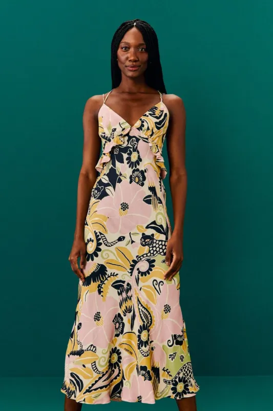 Sand Vintage Forest Lenzing™ Ecovero™ Viscose Midi Dress sold by FARM Rio