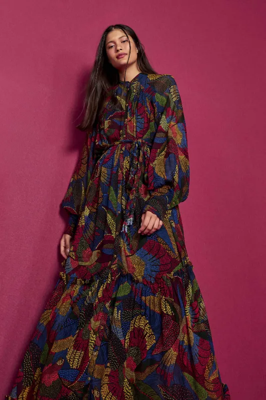 Dotted Macaws Long Sleeve Maxi Dress sold by FARM Rio