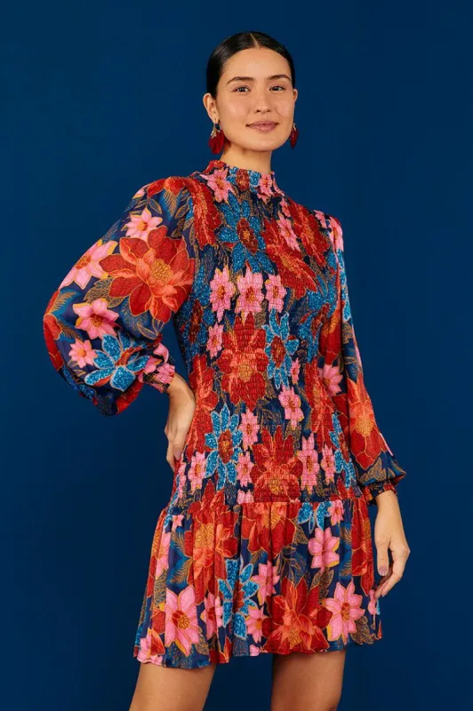 Navy Garden Smocked Mini Dress sold by FARM Rio