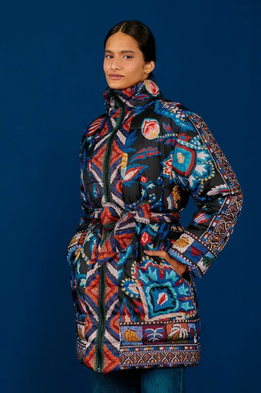 Black Sunset Tapestry Reversible Puffer Jacket sold by FARM Rio