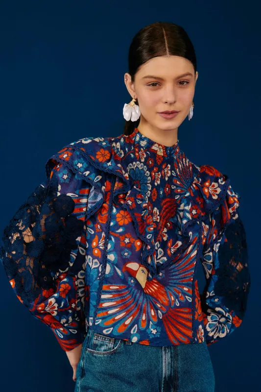 Navy Pineapple Flowers Blouse sold by FARM Rio