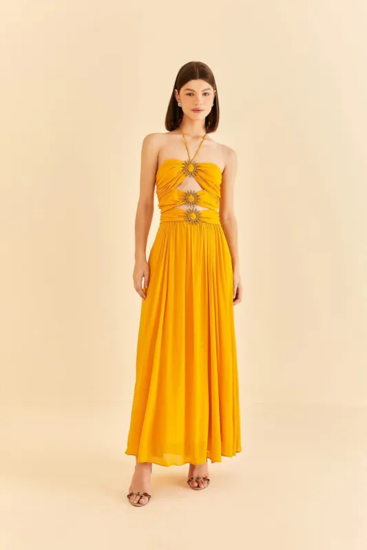 Yellow Sleeveless Maxi Dress With Sun Buckle sold by FARM Rio