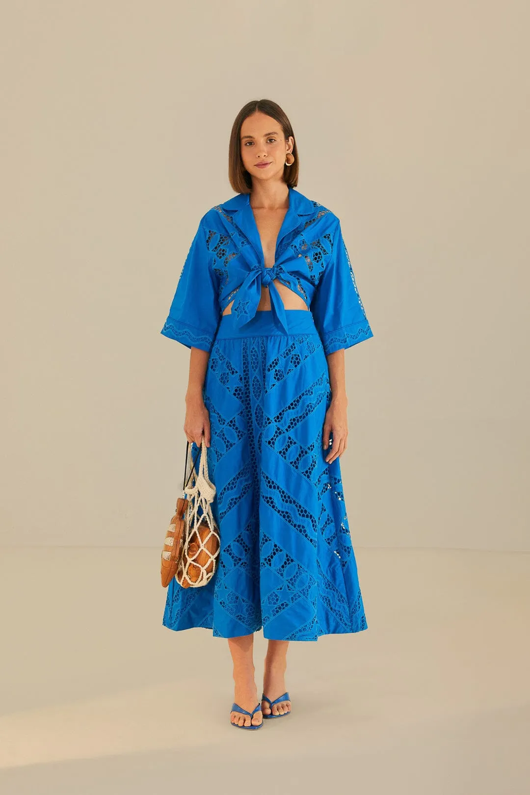 Blue Striped Richelieu Midi Skirt sold by FARM Rio