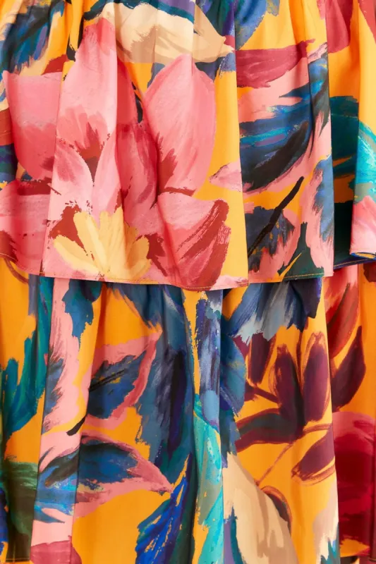 Yellow Painted Flowers Layered Maxi Dress | Parallel