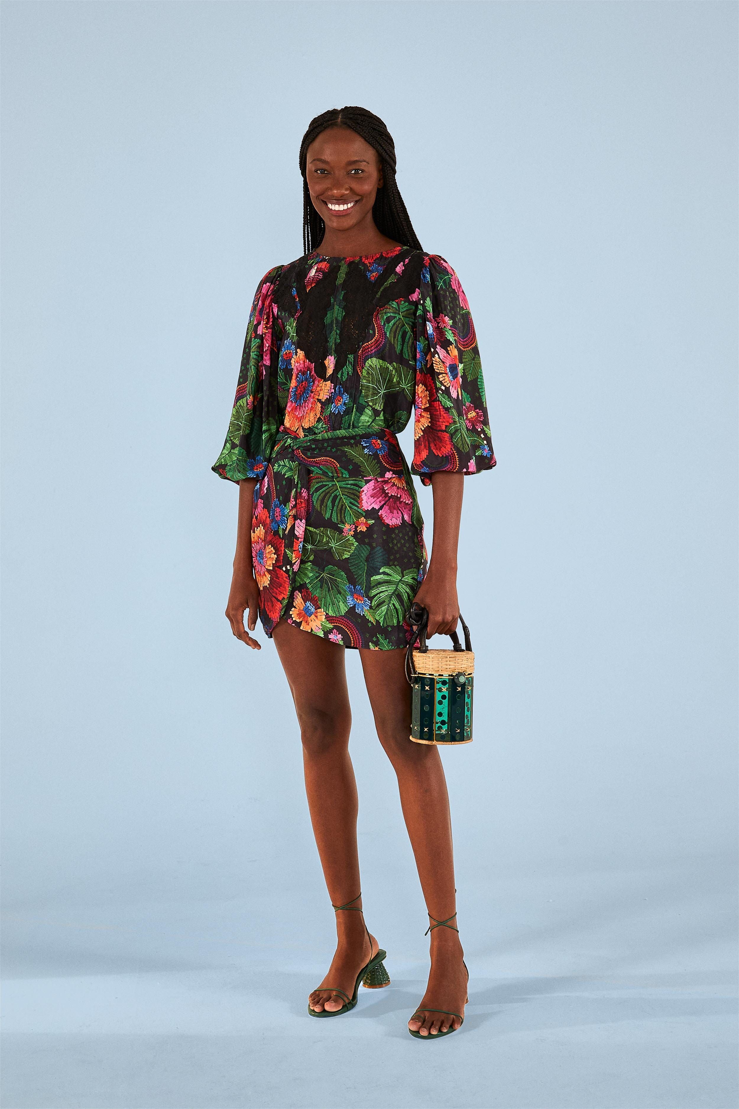 Black Blooming Garden Mini Skirt sold by FARM Rio