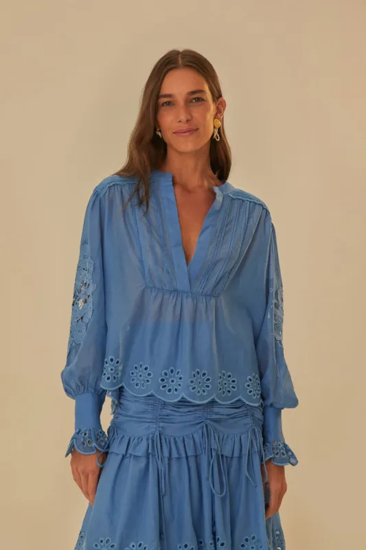 Blue Long Sleeve Organic Cotton Blouse sold by FARM Rio