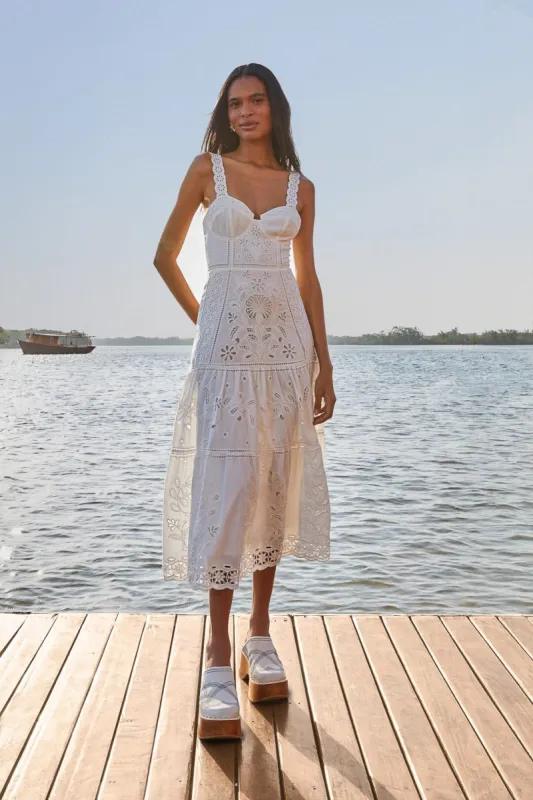 White Richelieu Sleeveless Midi Dress sold by FARM Rio