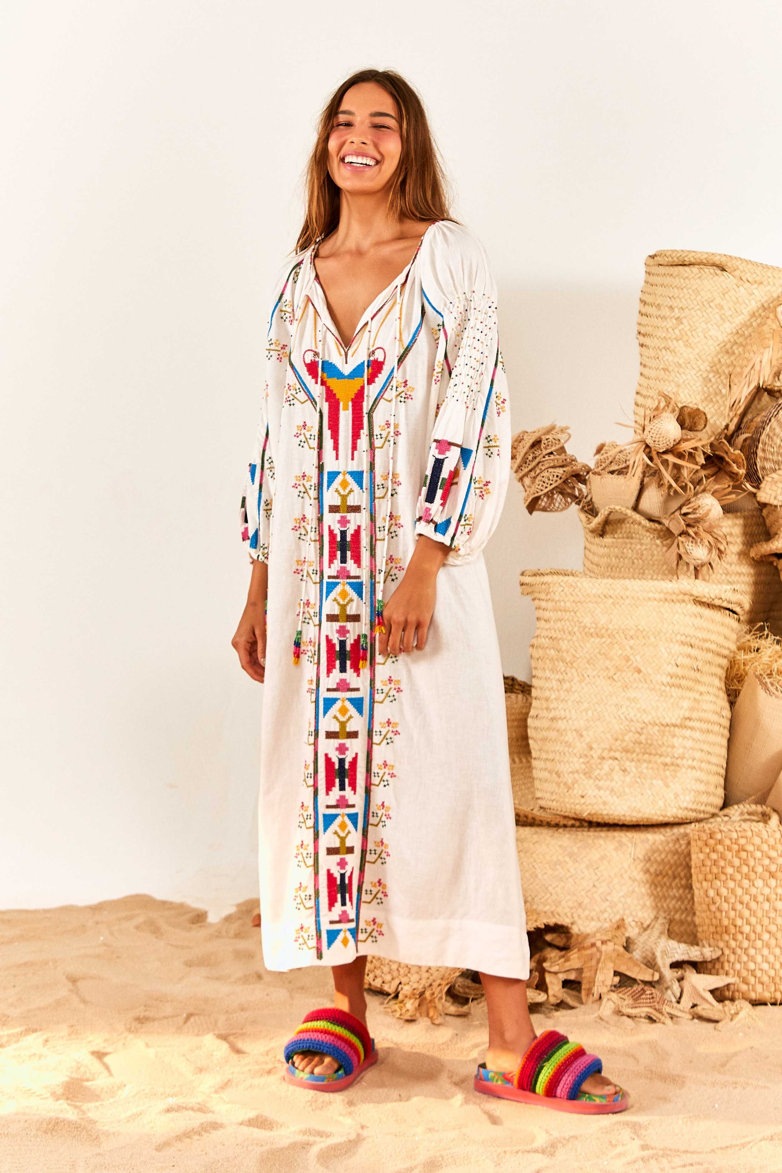 White Macaw Embroidered Maxi Dress sold by FARM Rio product image thumbnail 3