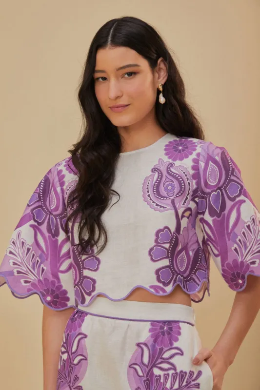 Color Festival Cream Euroflax™ Crop Blouse sold by FARM Rio