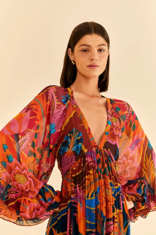 farm rio vintage wave long sleeve maxi dress Vintage Wave Multicolor Maxi Dress FARM Rio