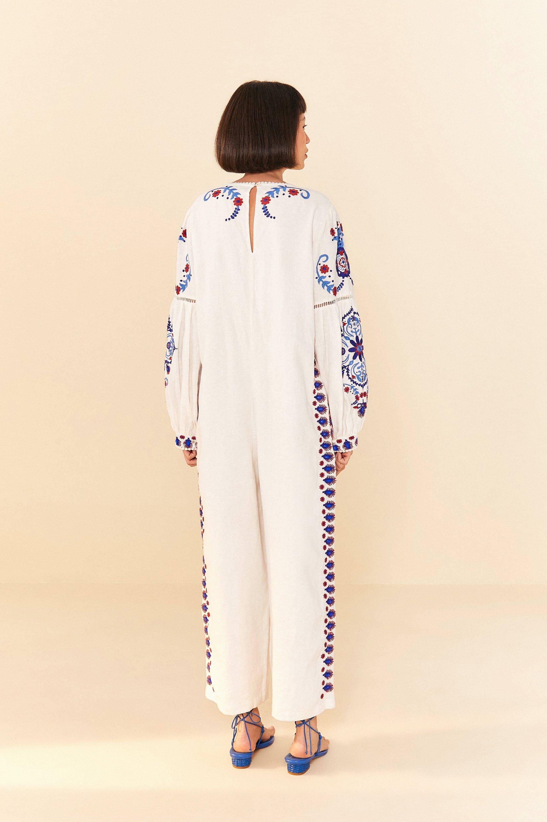 Off-White Navy Embroidered Jumpsuit sold by FARM Rio product image thumbnail 2