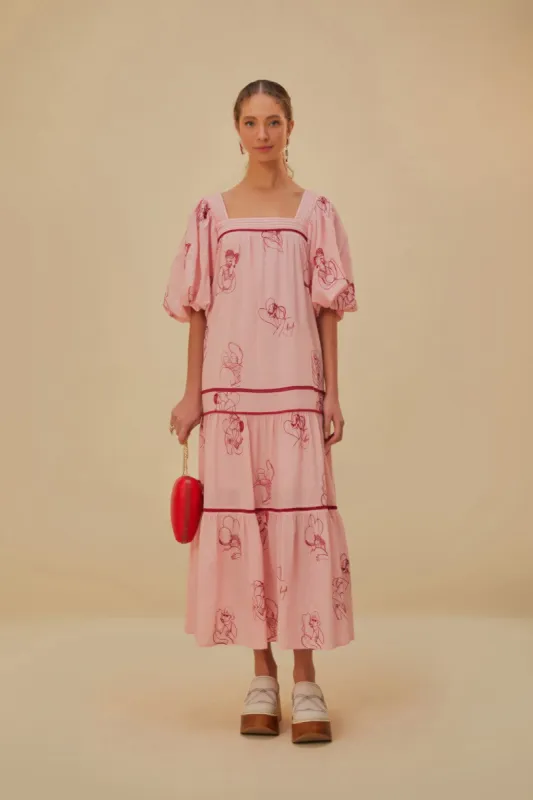 The Kiss Embroidered Short Sleeve Maxi Dress sold by FARM Rio