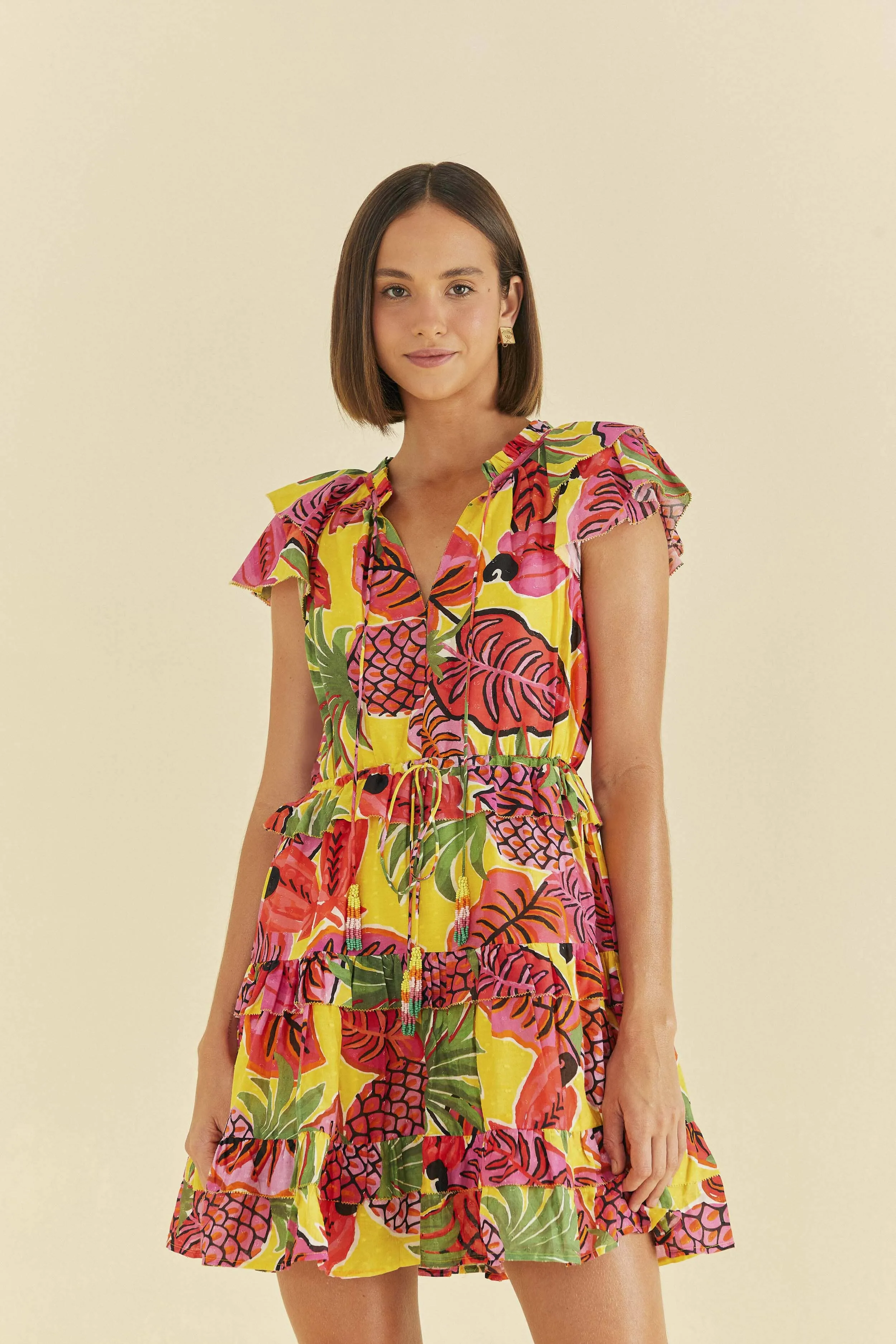 Yellow Fruit Dream Ruffle Mini Dress sold by FARM Rio
