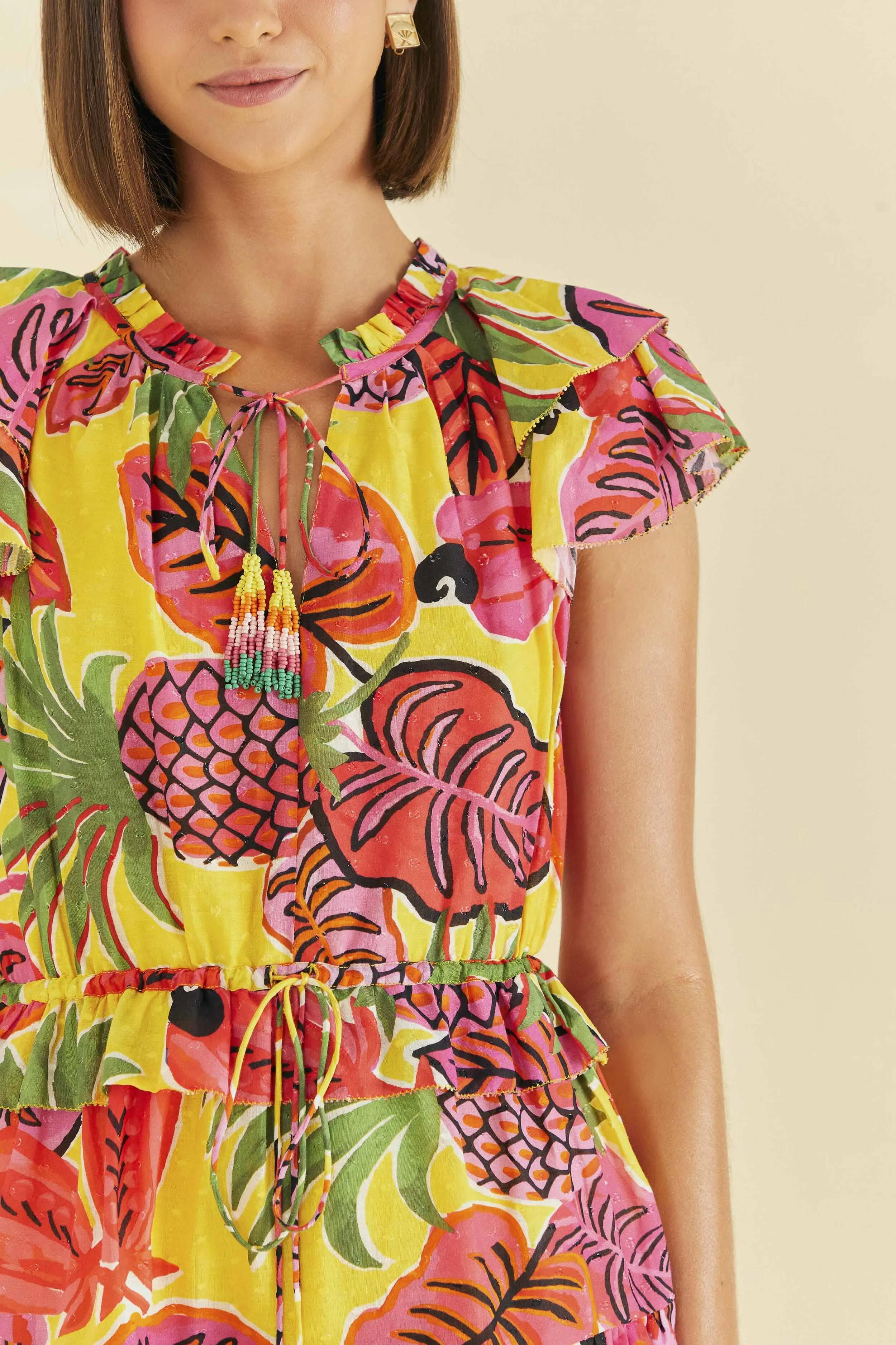 Yellow Fruit Dream Ruffle Mini Dress sold by FARM Rio product image thumbnail 3