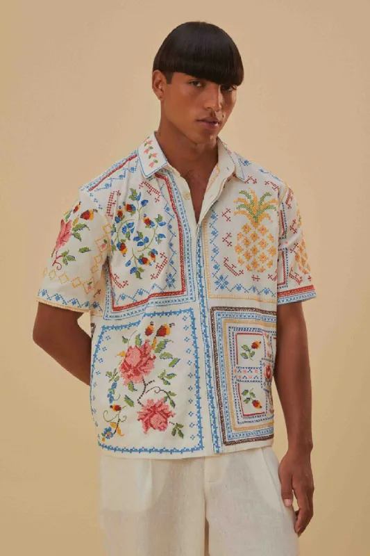 Tropical Cross Stitch Embroidered Shirt sold by FARM Rio