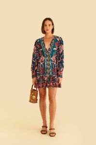 Teal Seashell Tapestry Lenzing™ Ecovero™ Viscose Mini Dress sold by FARM Rio