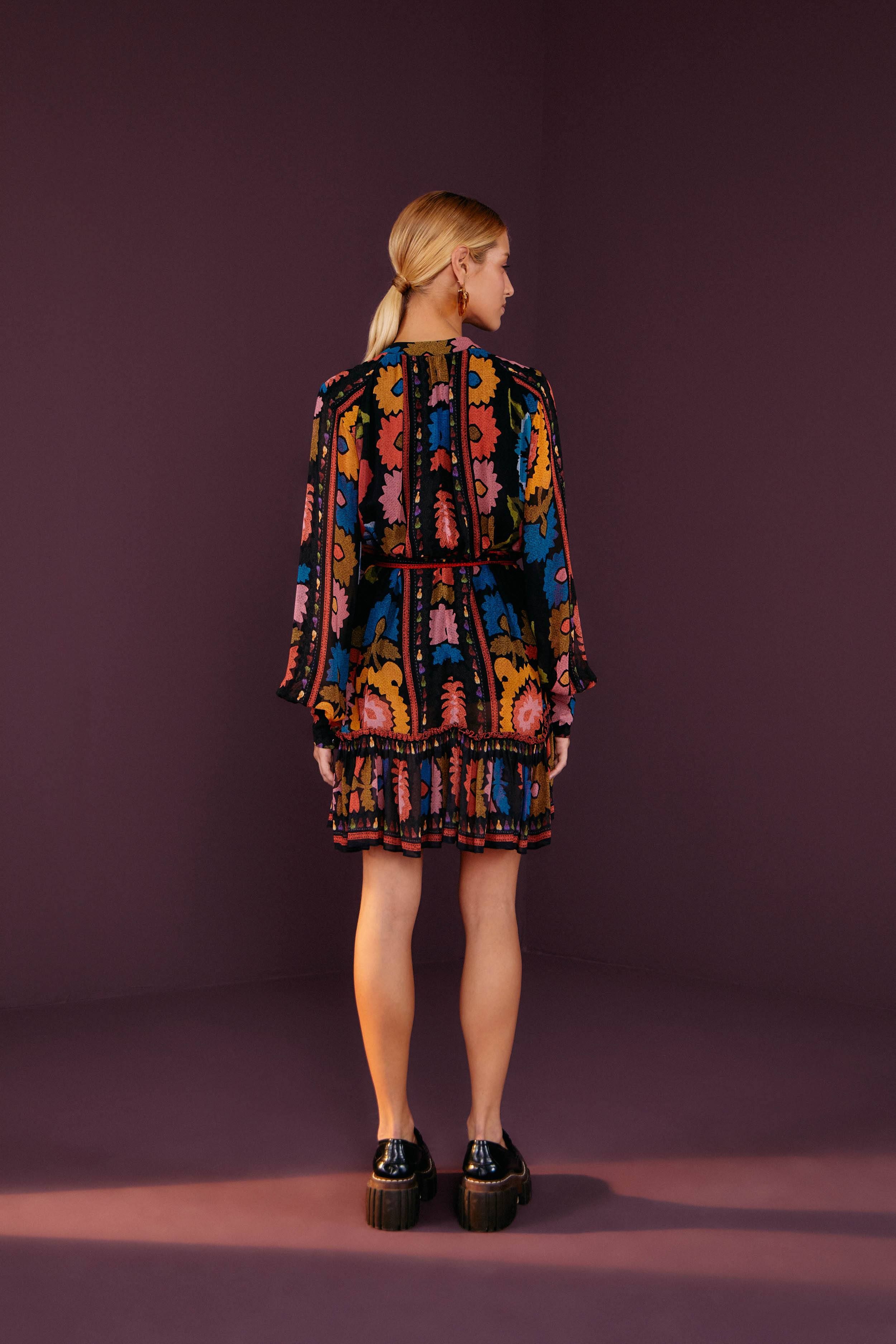 Black Flowers Tapestry Mini Dress sold by FARM Rio product image thumbnail 2