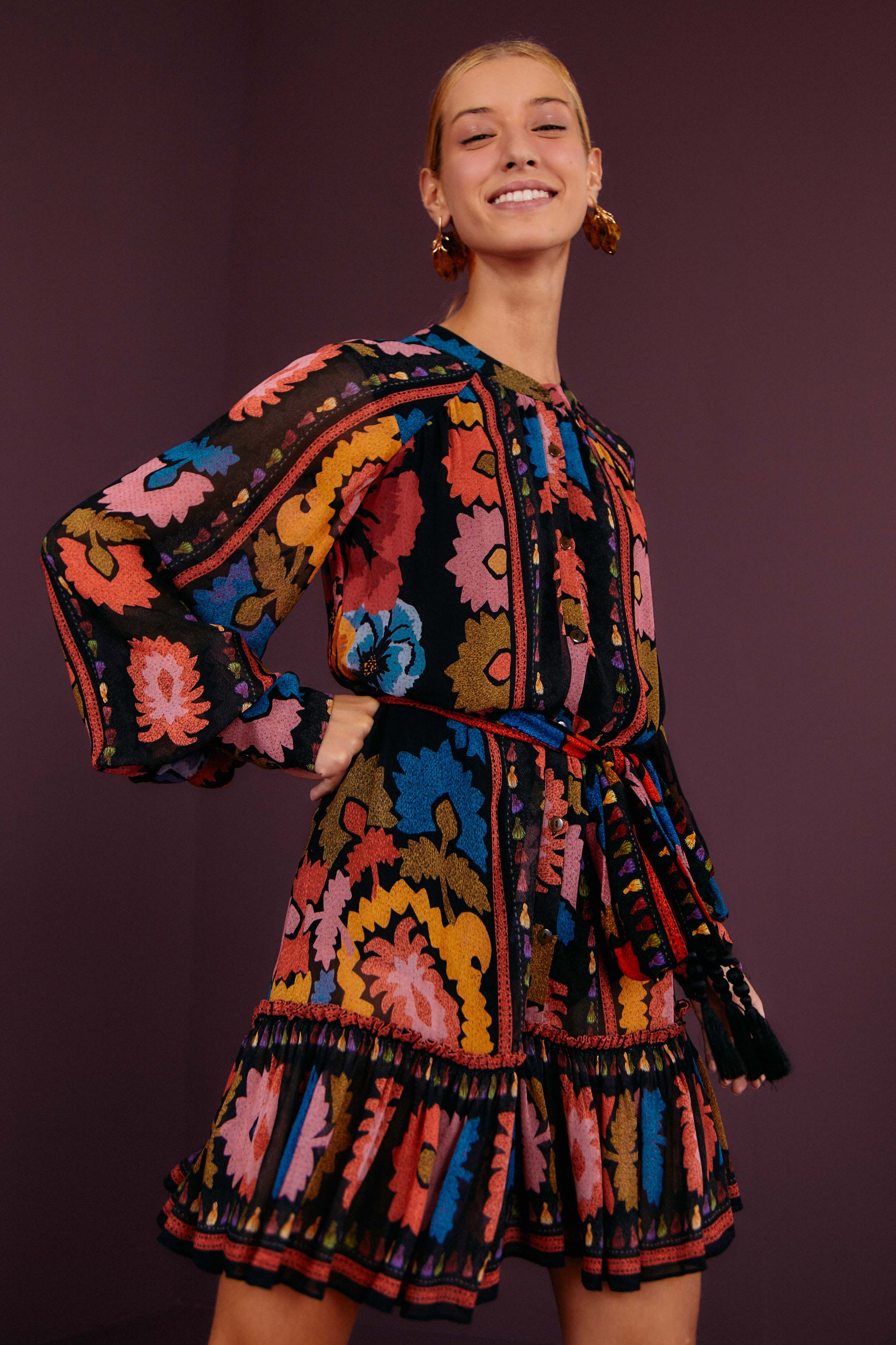 Black Flowers Tapestry Mini Dress sold by FARM Rio