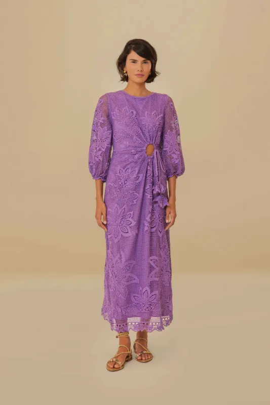 Lilac Guipure Cut-Out Midi Dress sold by FARM Rio