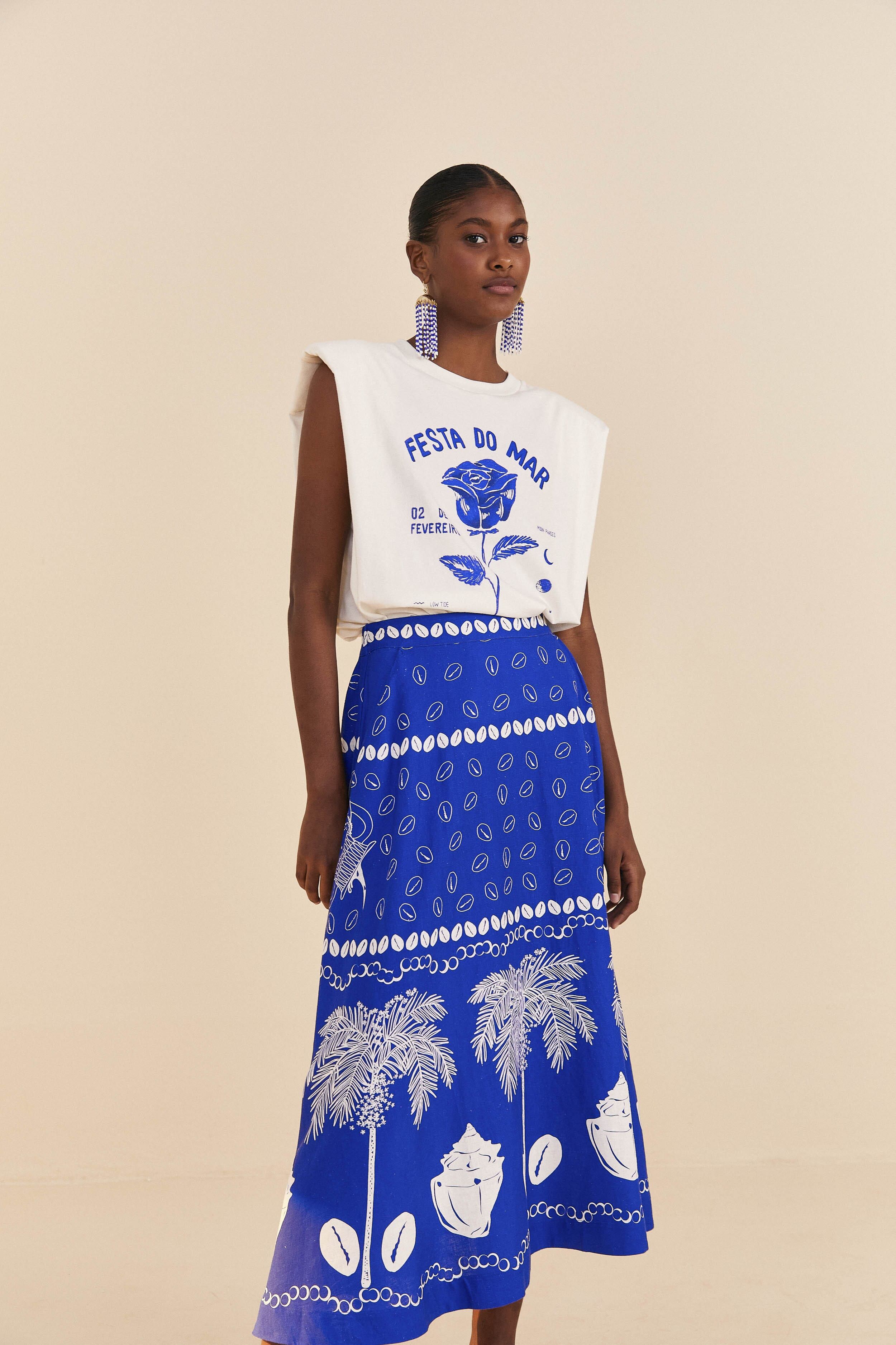 Blue Ondina Midi Skirt sold by FARM Rio