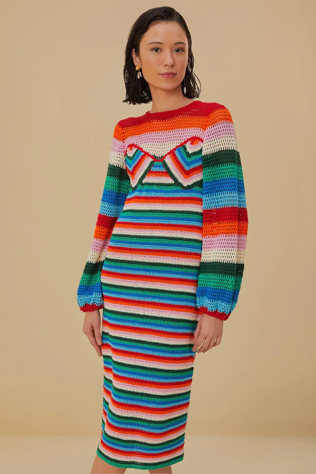farm rio multi stripes crochet dress Farm Rio Striped Crochet Midi Dress In Multicoloured - 60% Off