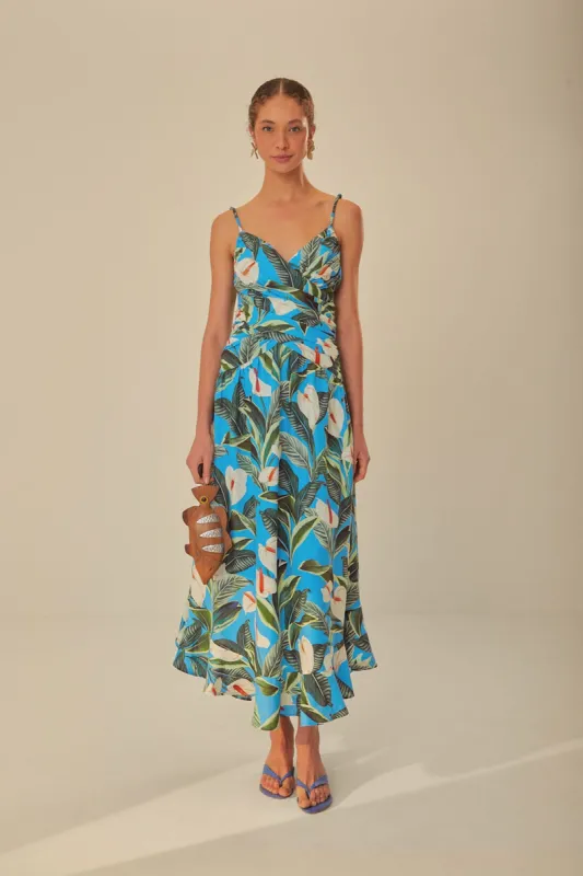 Blue Anthurium Garden LENZING™ ECOVERO™ Euroflax™ Maxi Dress sold by FARM Rio